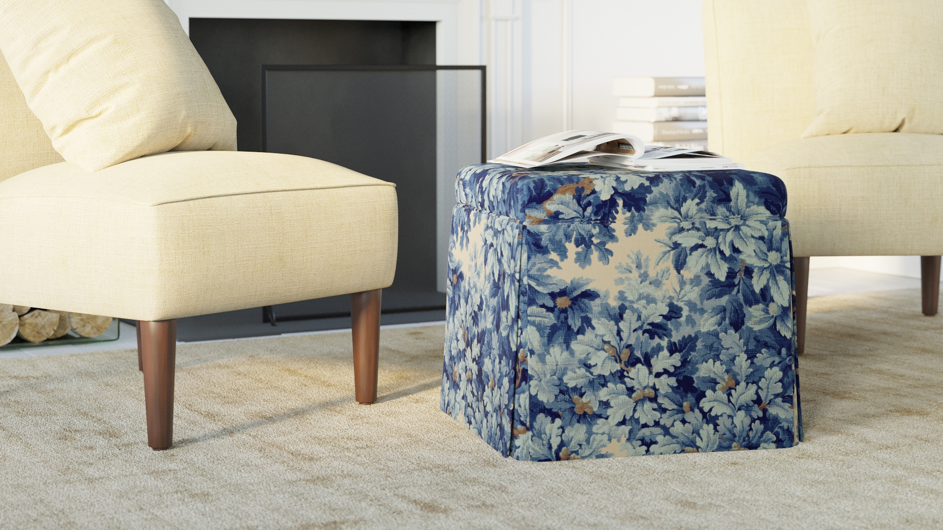 Skirted Storage Ottoman, Limoges Bois De Chene - Image 2