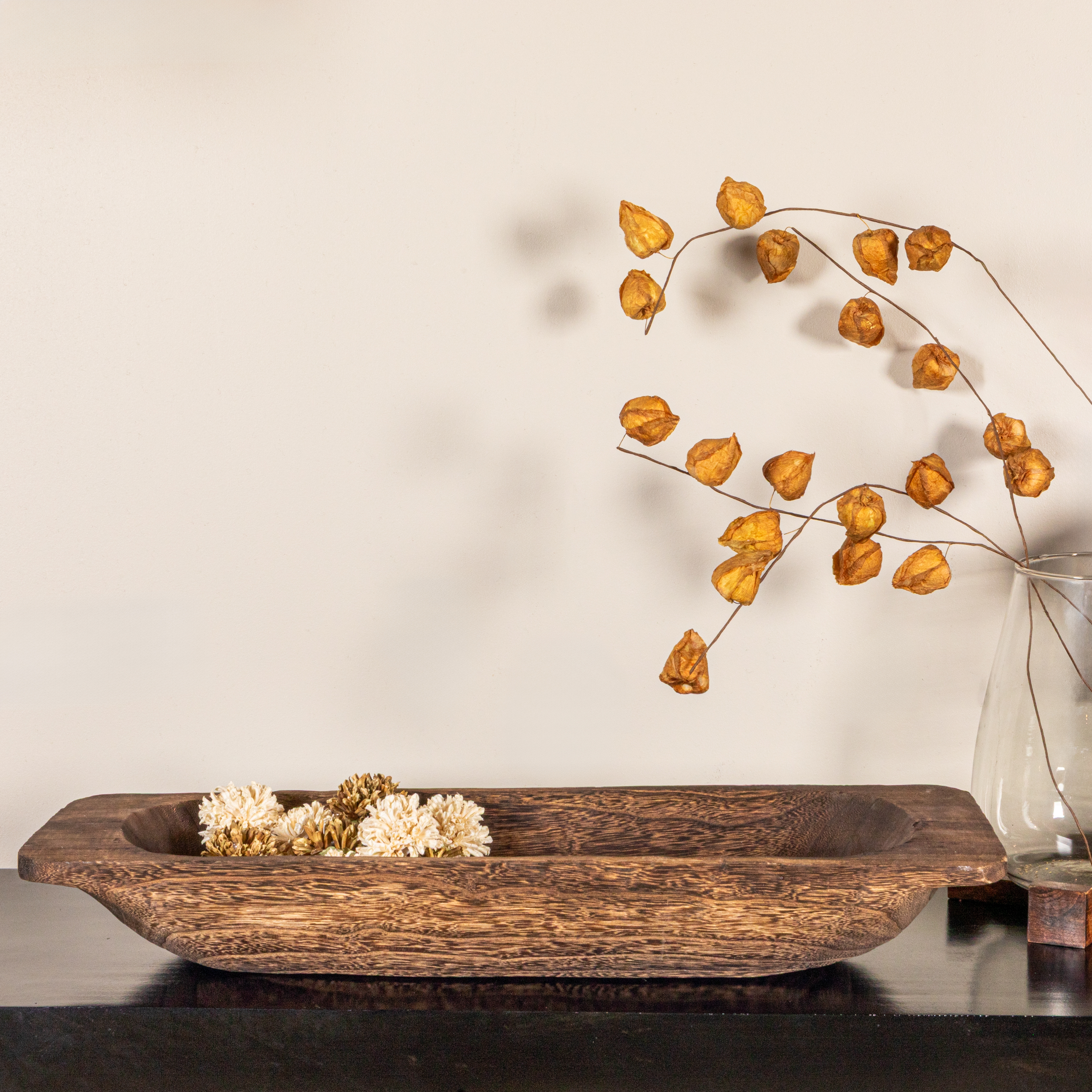 Decorative Paulownia Wood Tray Bowl, Brown - Image 0