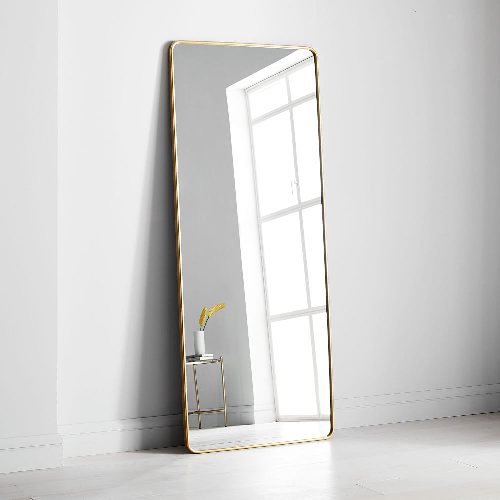 Modern Streamline Floor Mirror, Antique Brass - Image 0