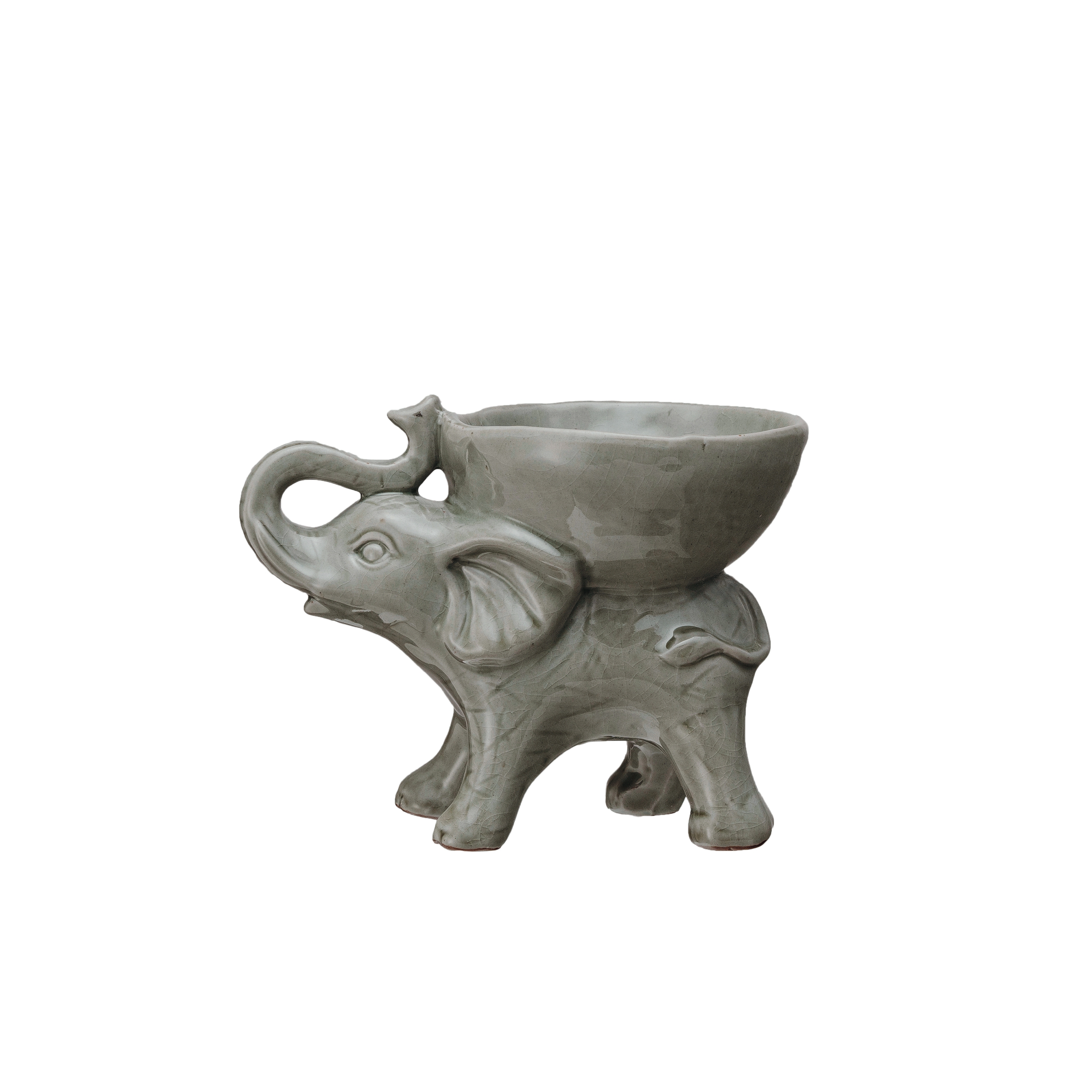 Majestic Stoneware Elephant Bowl, Grey - Image 0