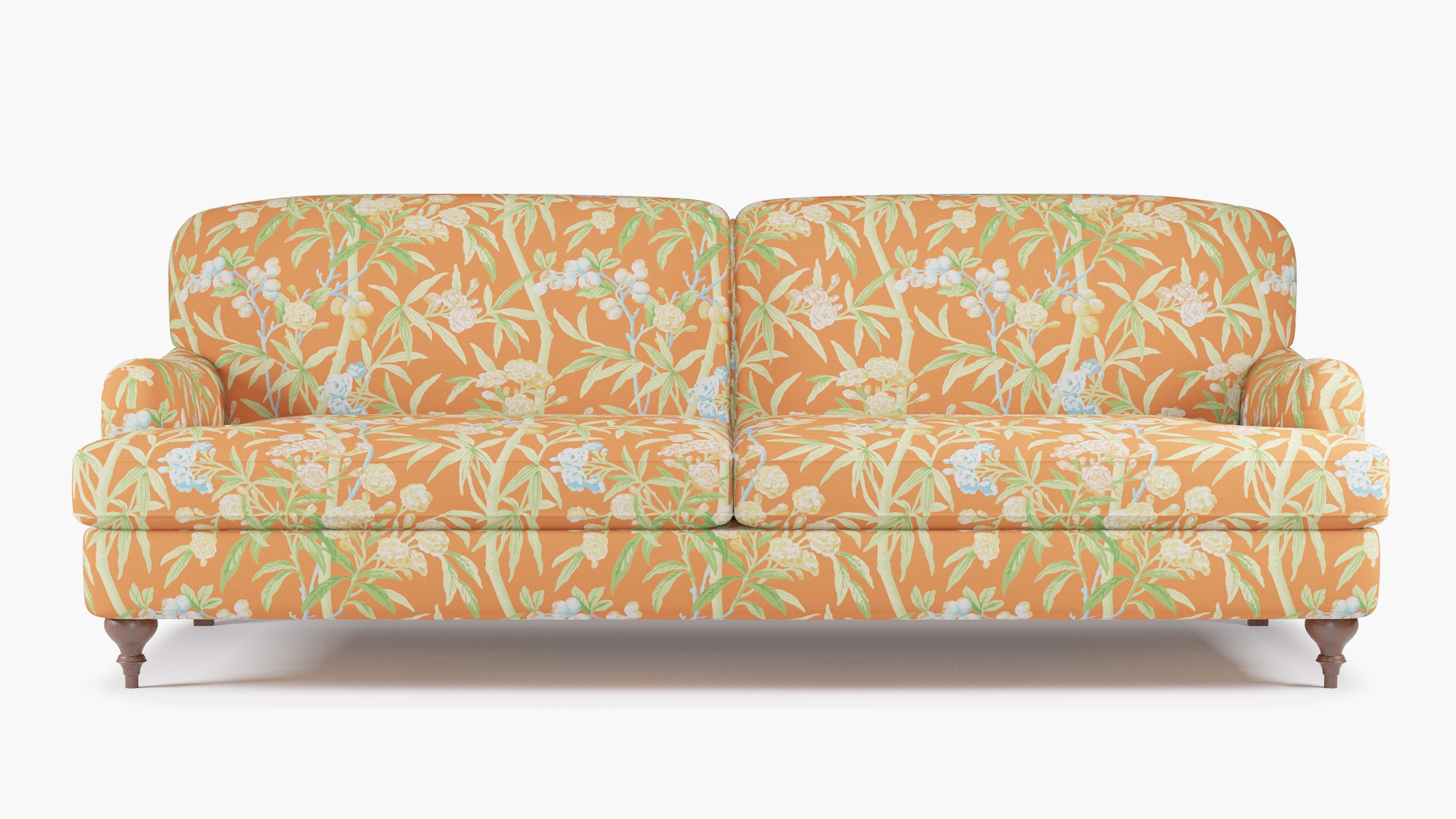 English Roll Arm Sofa, Mandarin Lanai, Walnut Turned Wood Leg - Image 0