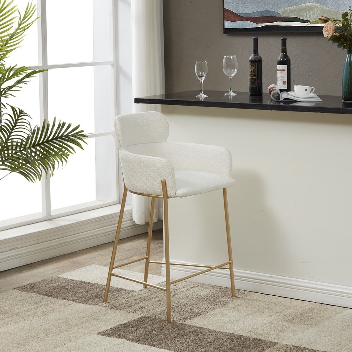 Charlize Boucle Counter Stool - Ivory/Gold - Image 1