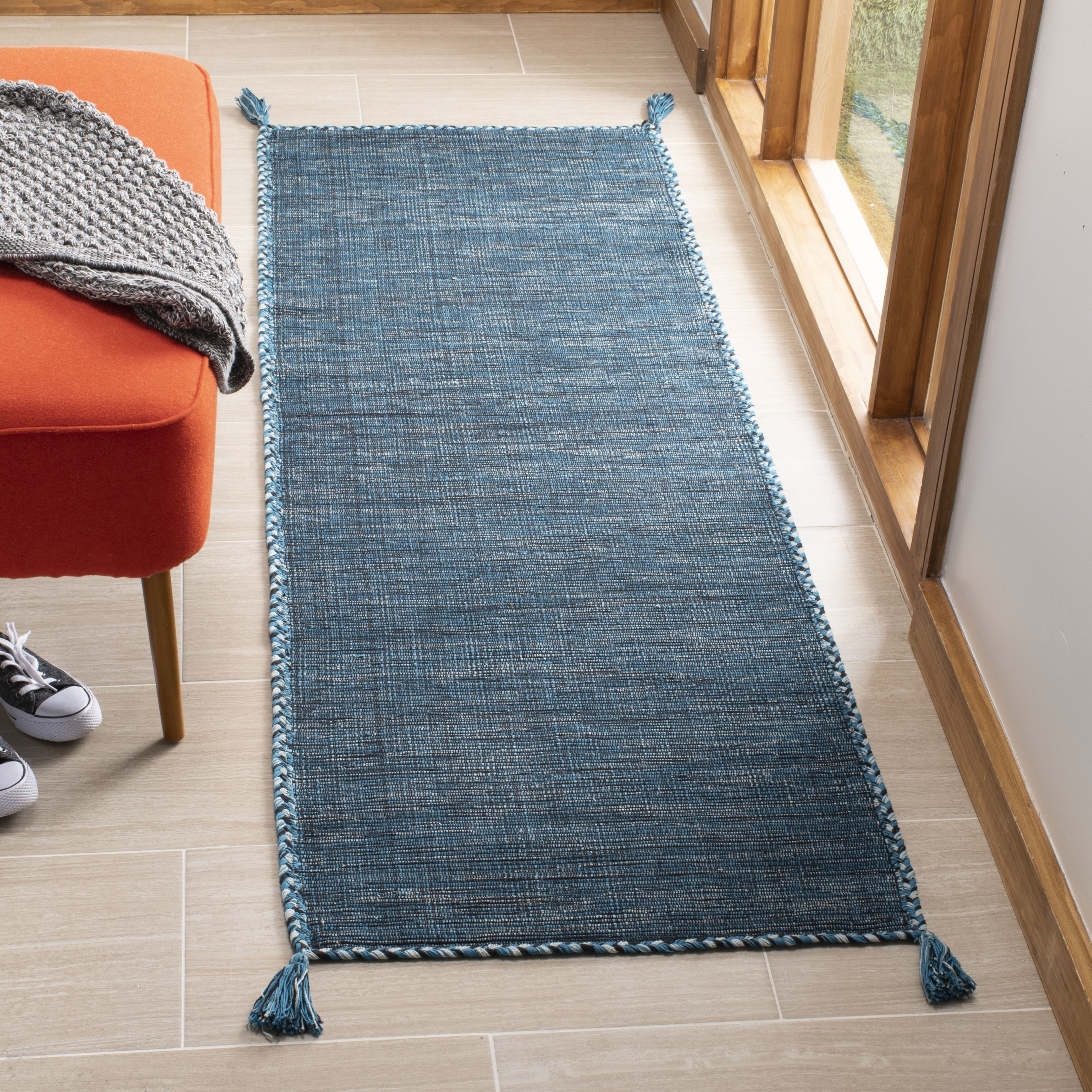 Arlo Home Hand Woven Area Rug, MTK150M, Blue/Black,  2' 3" X 7' - Image 1