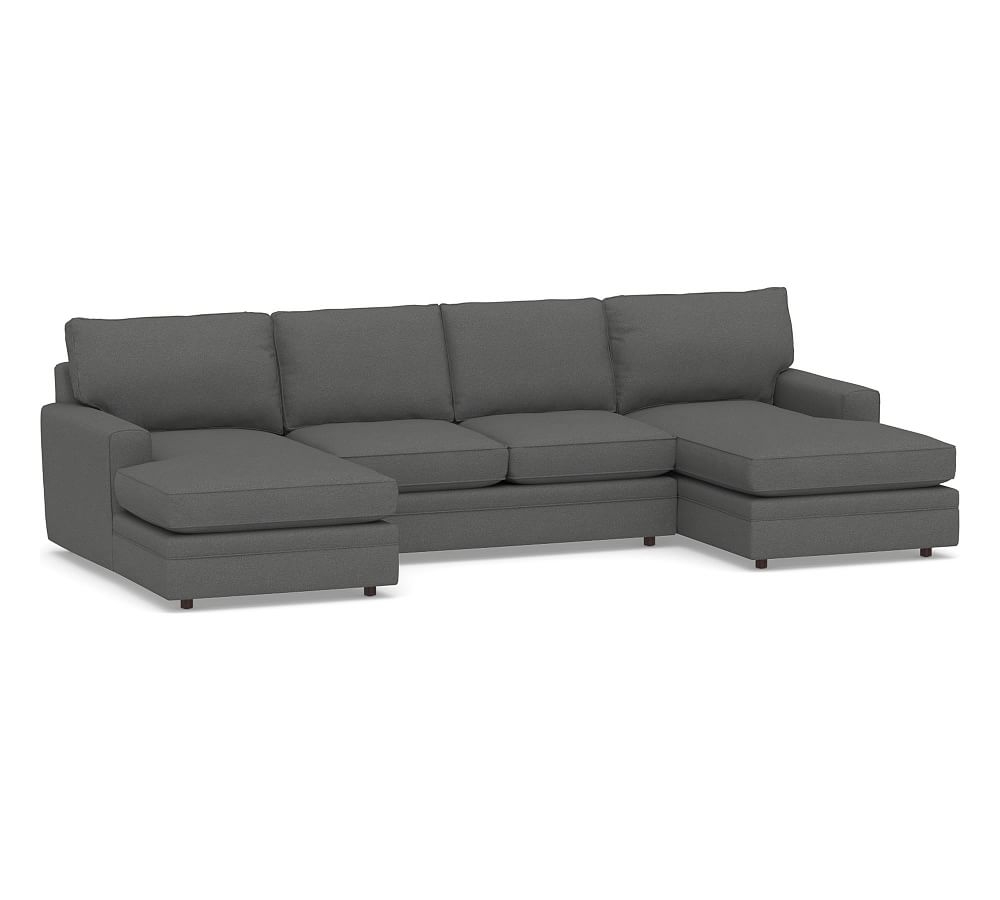 Pearce Square Arm Upholstered U-Chaise Loveseat Sectional, Down Blend Wrapped Cushions, Park Weave Charcoal - Image 0