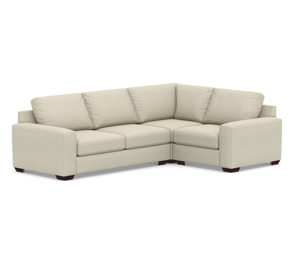 Big Sur Square Arm Upholstered Left arm 3-Piece Corner Sectional, Down Blend Wrapped Cushions, Chenille Basketweave Oatmeal - Image 0