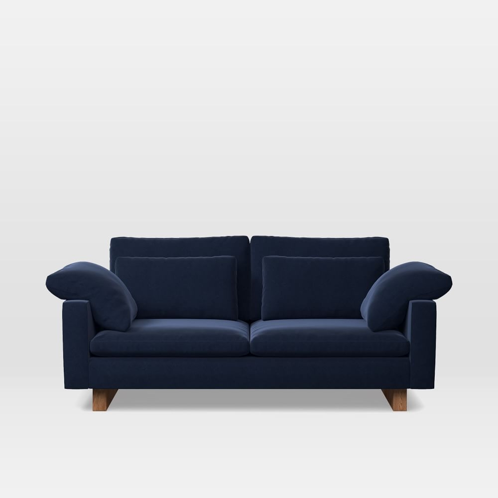Harmony 76" Multi-Seat Sofa, Standard Depth, Performance Velvet, Ink Blue, Dark Walnut - Image 0
