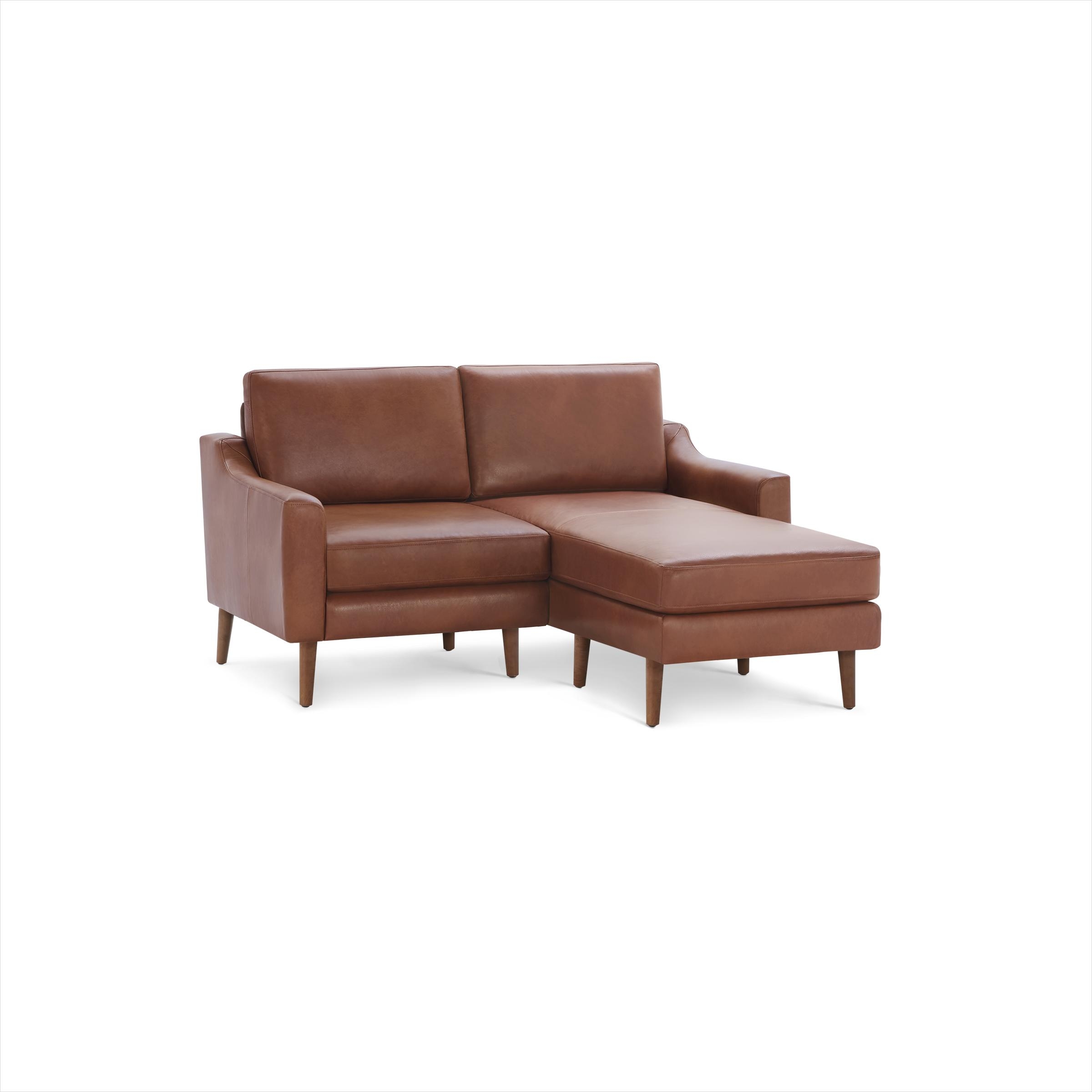 Nomad Leather Loveseat with Reversible Chaise - Chestnut - Top Grain Leather / Walnut - Wood / Slope - Image 0