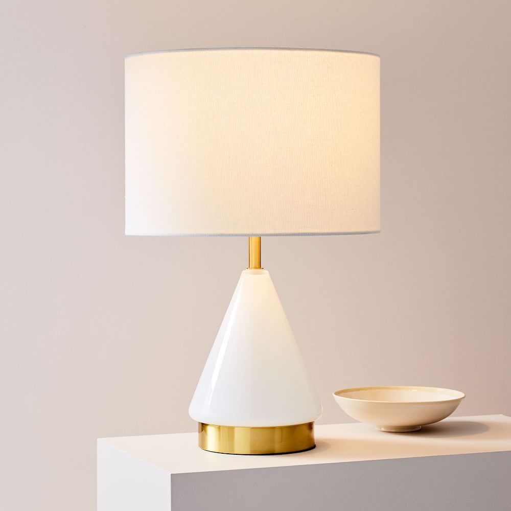 Metalized Glass USB Table Lamp Antique Brass White Linen (20") - Image 0