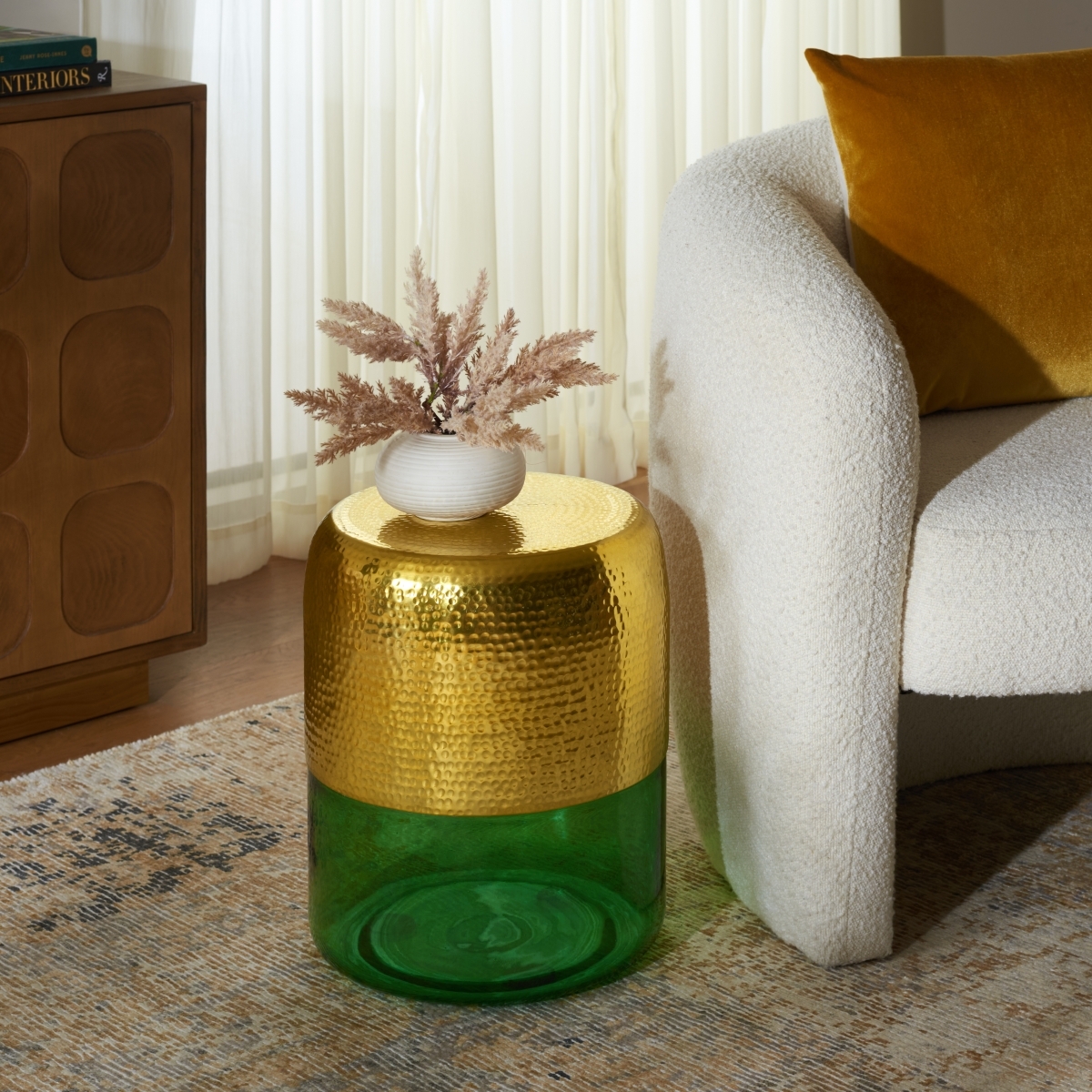 Saanvi Round Accent Table - Champagne Gold / Green - Image 1