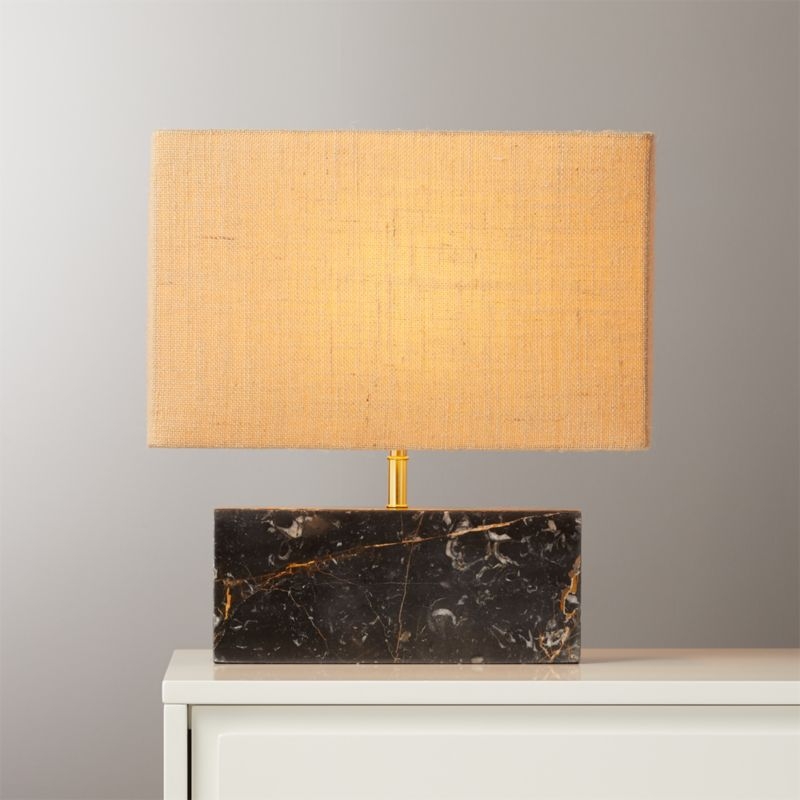 Floral Marble with Hemp Shade Rectangular Table Lamp - Image 1