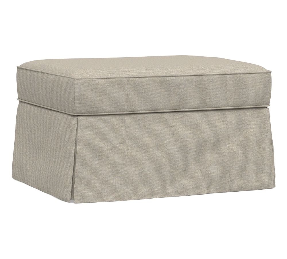 PB Comfort Roll Arm Slipcovered Storage Ottoman, Box Edge Memory Foam Cushions, Performance Boucle Fog - Image 0