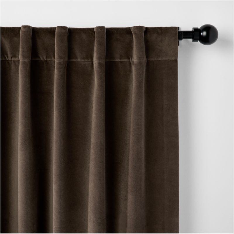 Deep Brown Cotton Velvet Window Curtain Panel 48"x84" - Image 1