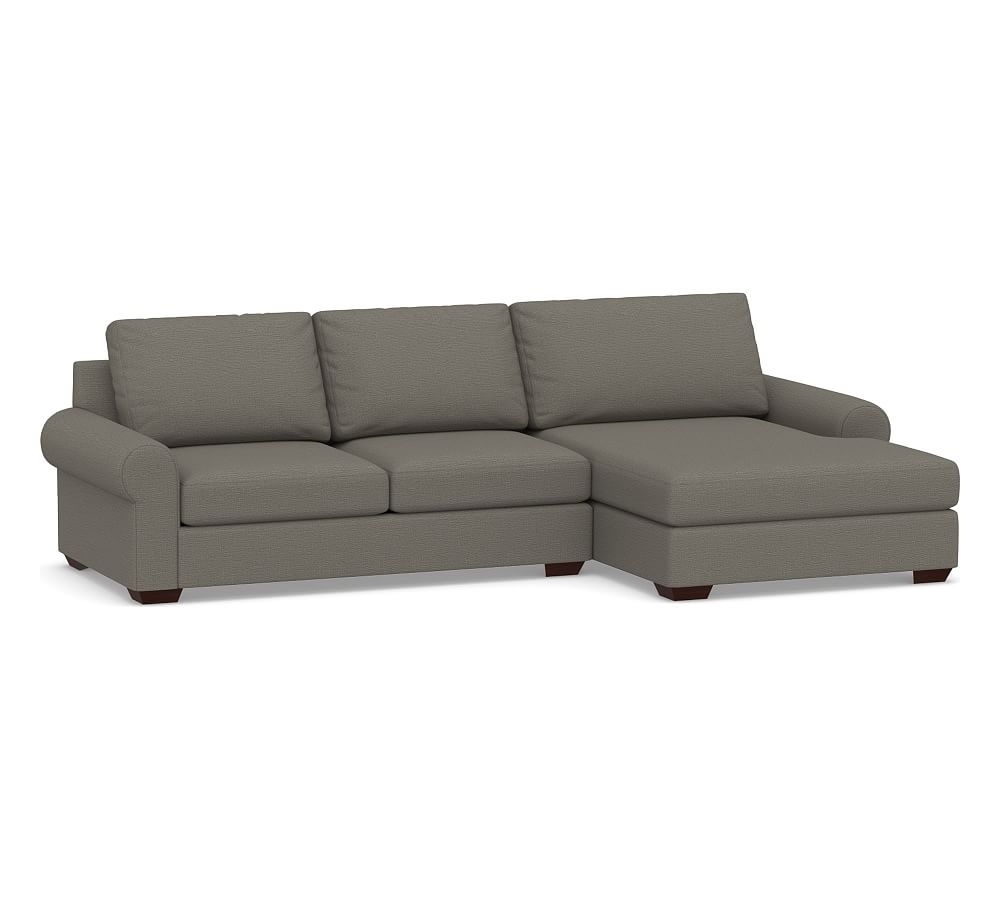 Big Sur Roll Arm Upholstered Left Arm Loveseat with Double Chaise Sectional, Down Blend Wrapped Cushions, Chunky Basketweave Metal - Image 0