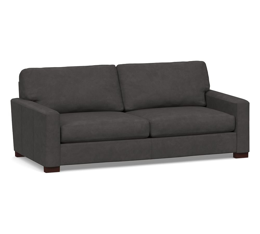Turner Square Arm Leather Sleeper Sofa 2-Seater 82.5", Down Blend Wrapped Cushions, Performance Carbon - Image 0