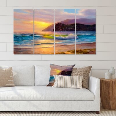 Morning Sunlight on the Sea Waves V - 4 Piece Wrapped Canvas Painting Print Set - Image 0