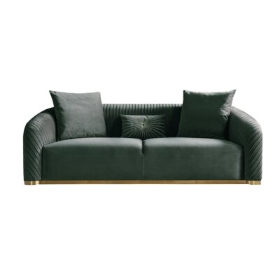 Modern Velvet Fabric Sofa Living Room Furniture For Apartment With Radiation-Like Channel Tufted Performance, Easy Assembly, 89W Couch, Dark Green" - Image 0