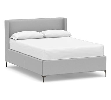 Jake Upholstered Storage Platform Bed with Metal Legs, King, Brushed Crossweave Light Gray - Image 0