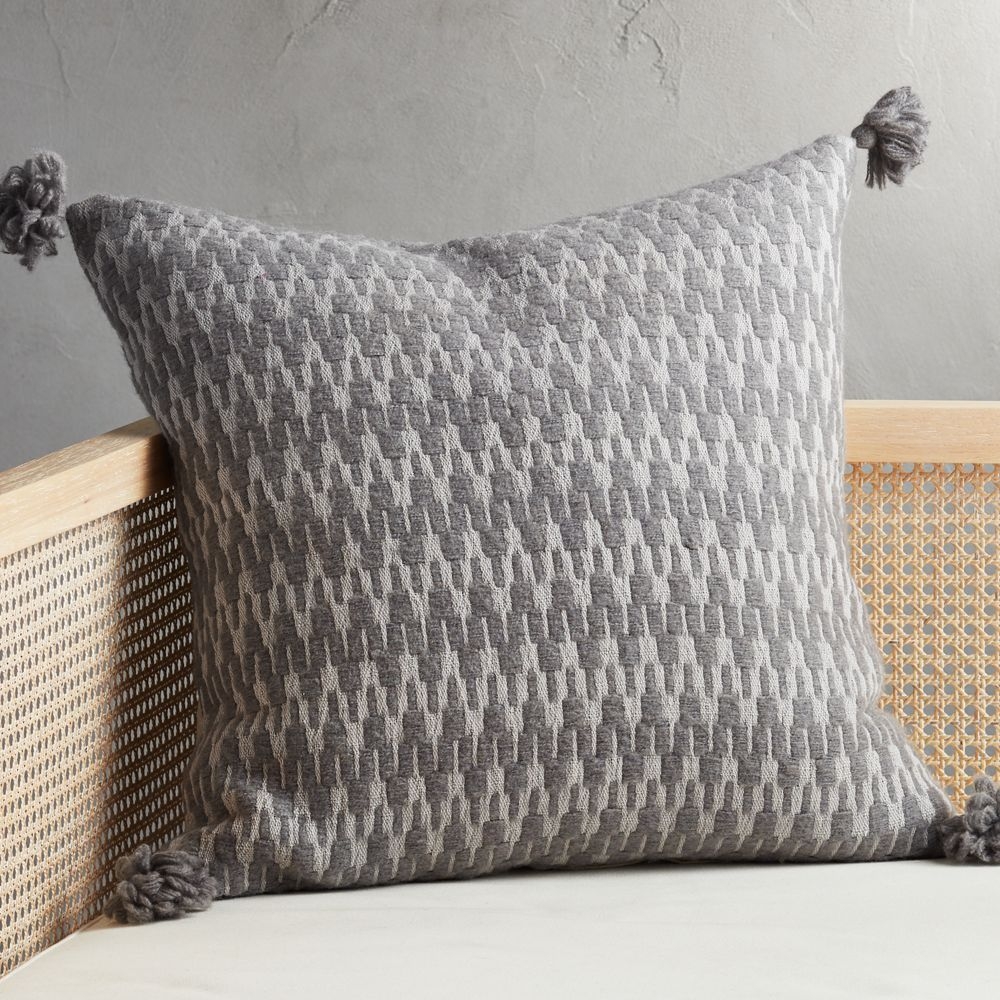 23" Sven Grey Tassel Pillow with Feather-Down Insert - Image 0
