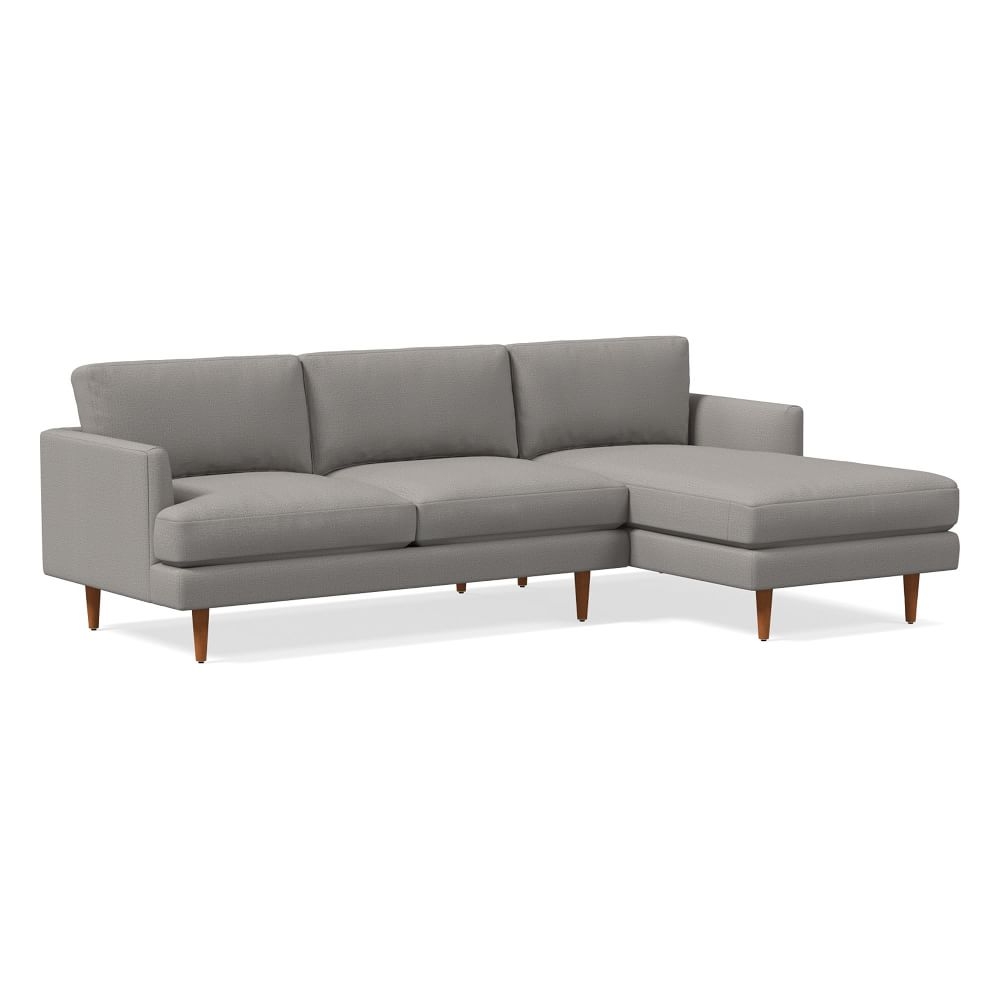 Haven Loft 99" Right 2-Piece Chaise Sectional, Yarn Dyed Linen Weave, Pearl Gray, Pecan - Image 0