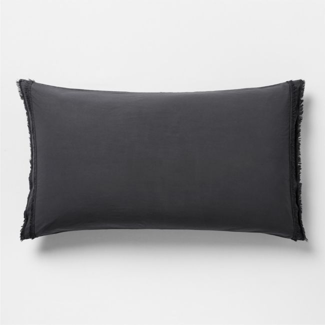 Favorite Washed Organic Cotton Midnight Navy Blue Eyelash King Bed Pillow Sham - Image 0