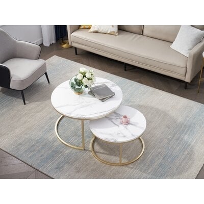 Space Saving 2 Round Nesting Coffee Tables With Heavy Steel Frame And Sleek Tabletop For Living Room, Set Of 2 - Image 0