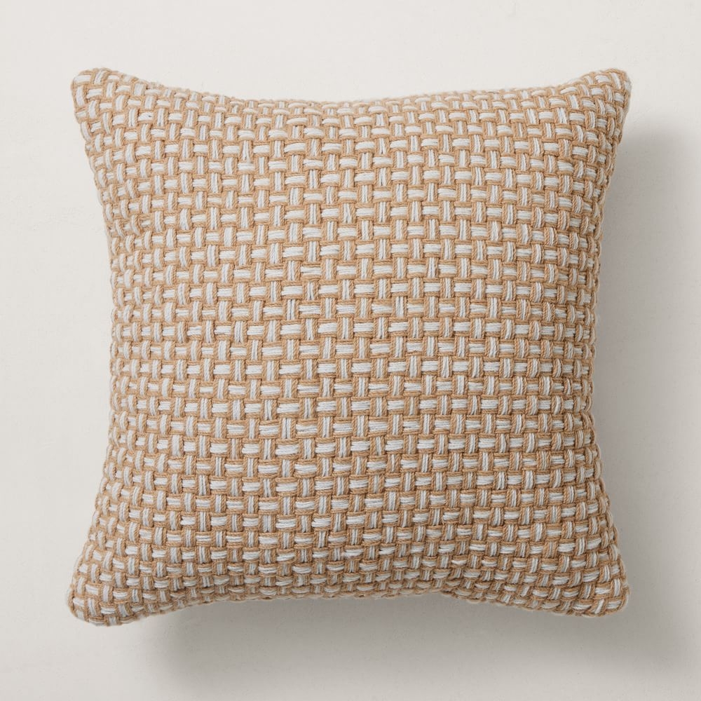 Outdoor Two Tone Woven Pillow, 20"x20", White - Image 0