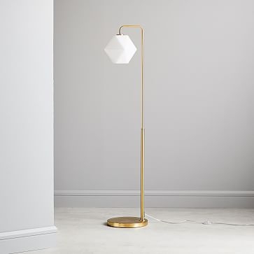 Sculptural Floor Lamp, Faceted Mini, Milk, Antique Brass, 4" - Image 1