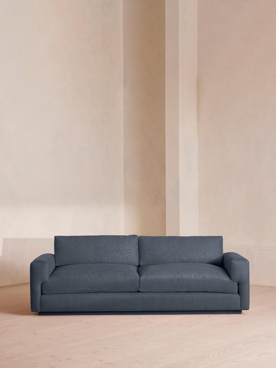 Mossley Three Seater Sofa, Linen, Prussian Blue, US - Image 0