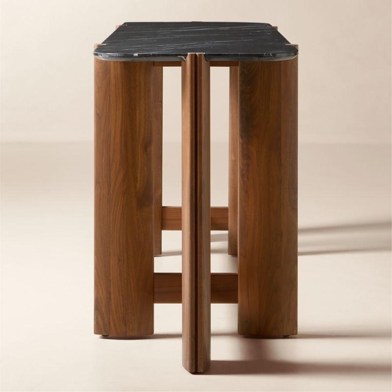 Tule 78" Black Marble and Walnut Wood Console Table - Image 2