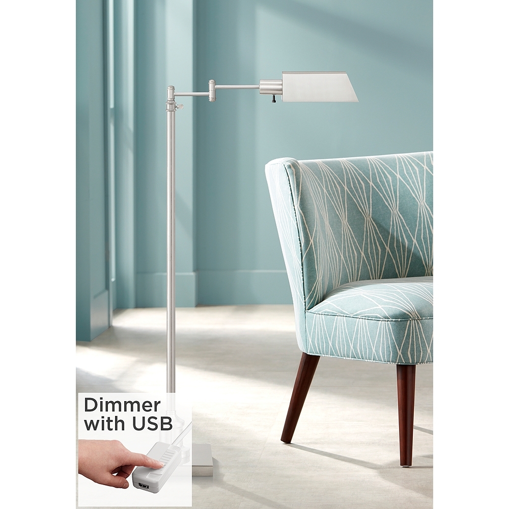 Jenson Brushed Nickel Adjustable Swing Arm Pharmacy Floor Lamp with Dimmer - Image 0