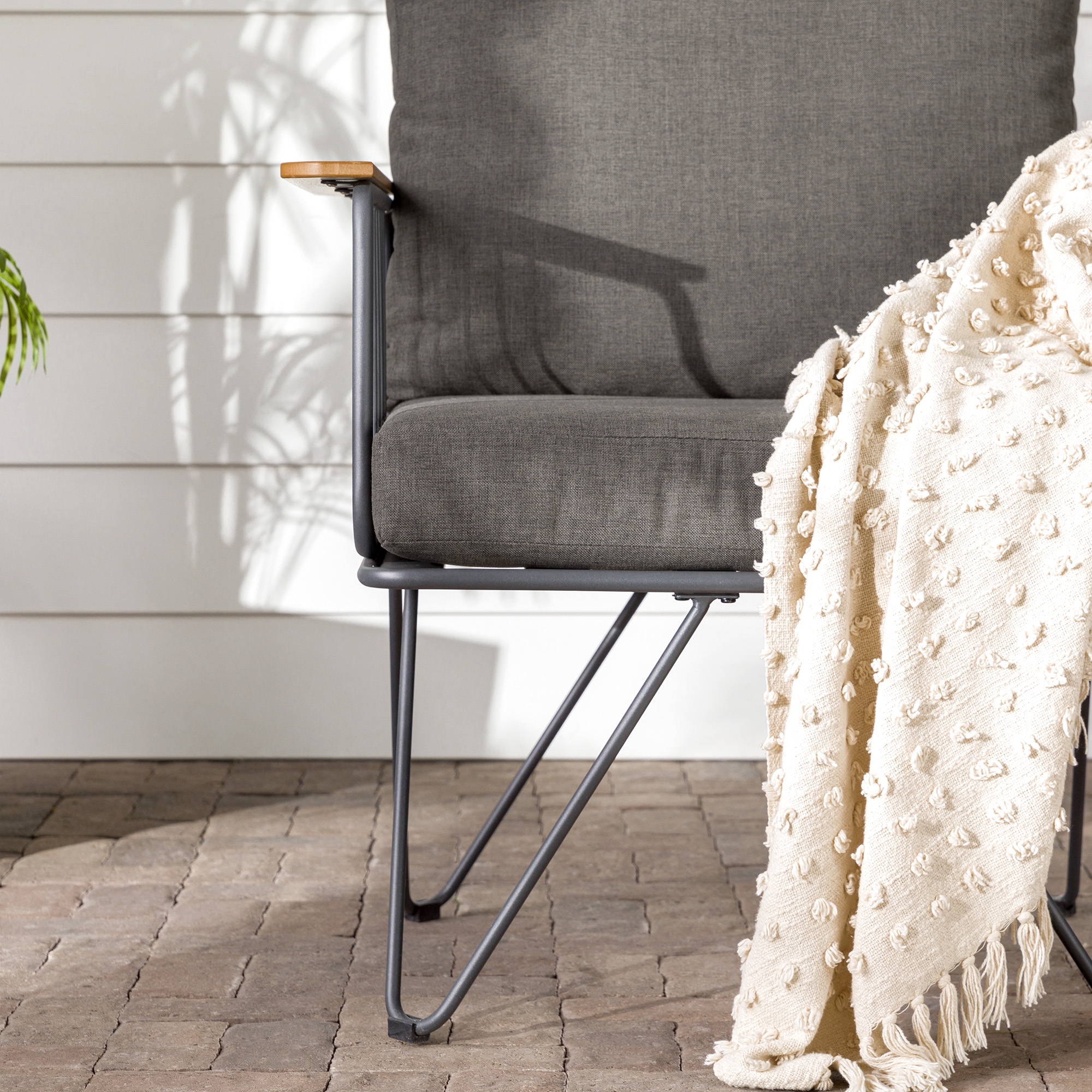 Modern Metal and Wood Detail Hairpin Leg Patio Chair – Clove Brown - Image 6