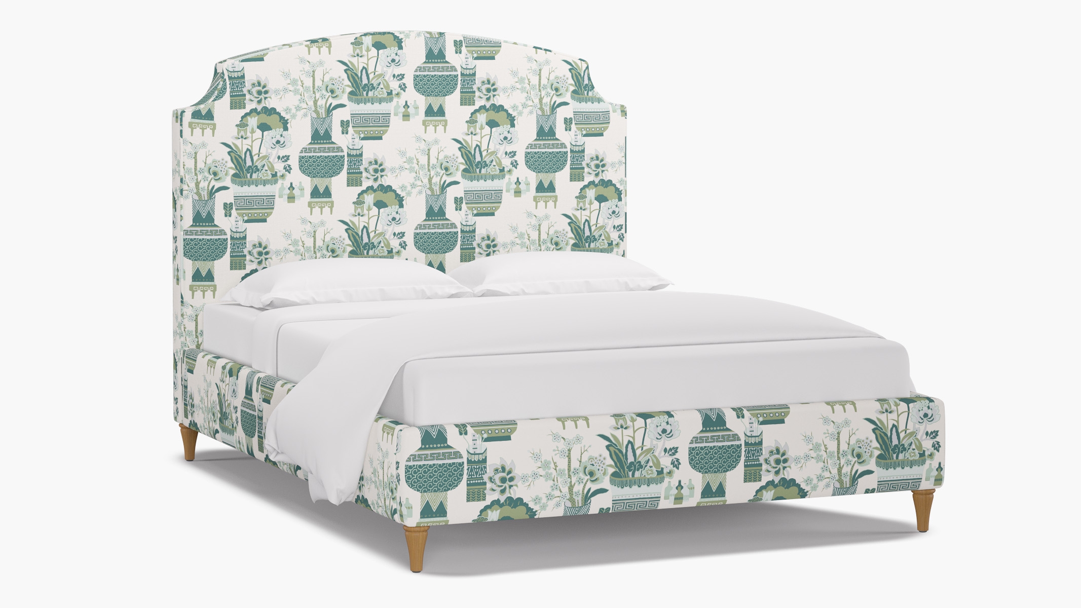 Cove Bed, Pistachio Kan-Shie, Natural Decorative Tapered Leg, Queen - Image 1