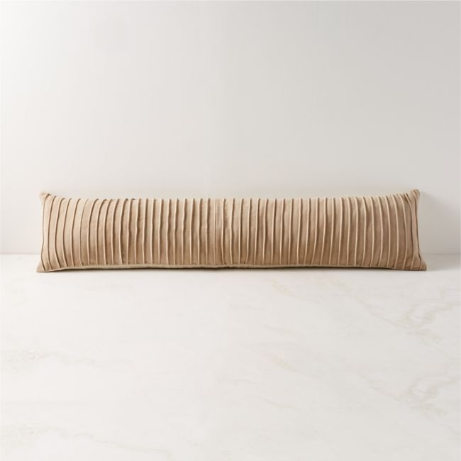 Gathered Light Taupe Suede Lumbar Pillow with Down-Alternative Insert 48"x12" - Image 0