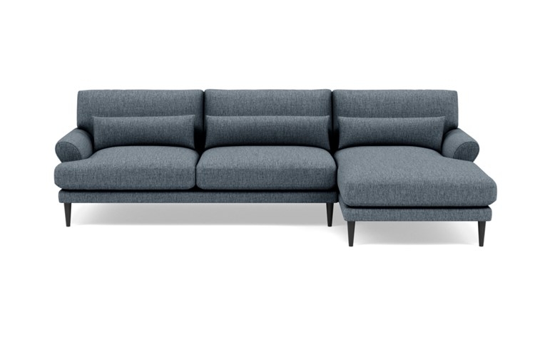 Maxwell Right Sectional with Blue Rain Fabric, extended chaise, and Painted Black legs - Image 0