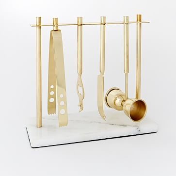 Deco Barware, Bar Tools with Stand, Brass + Marble - Image 1