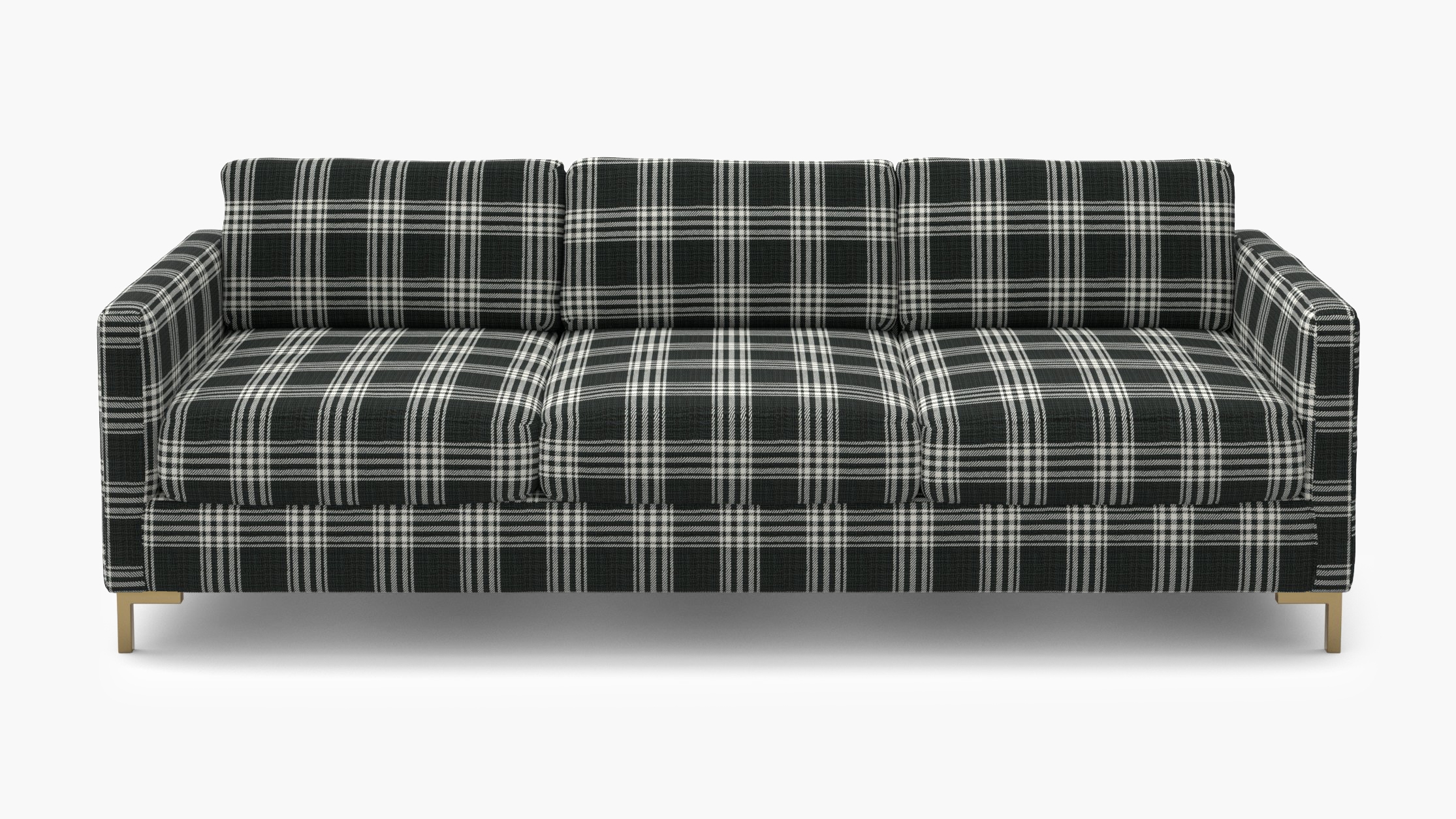 Modern Sofa, Barnegat Plaid, Brass L Leg - Image 0