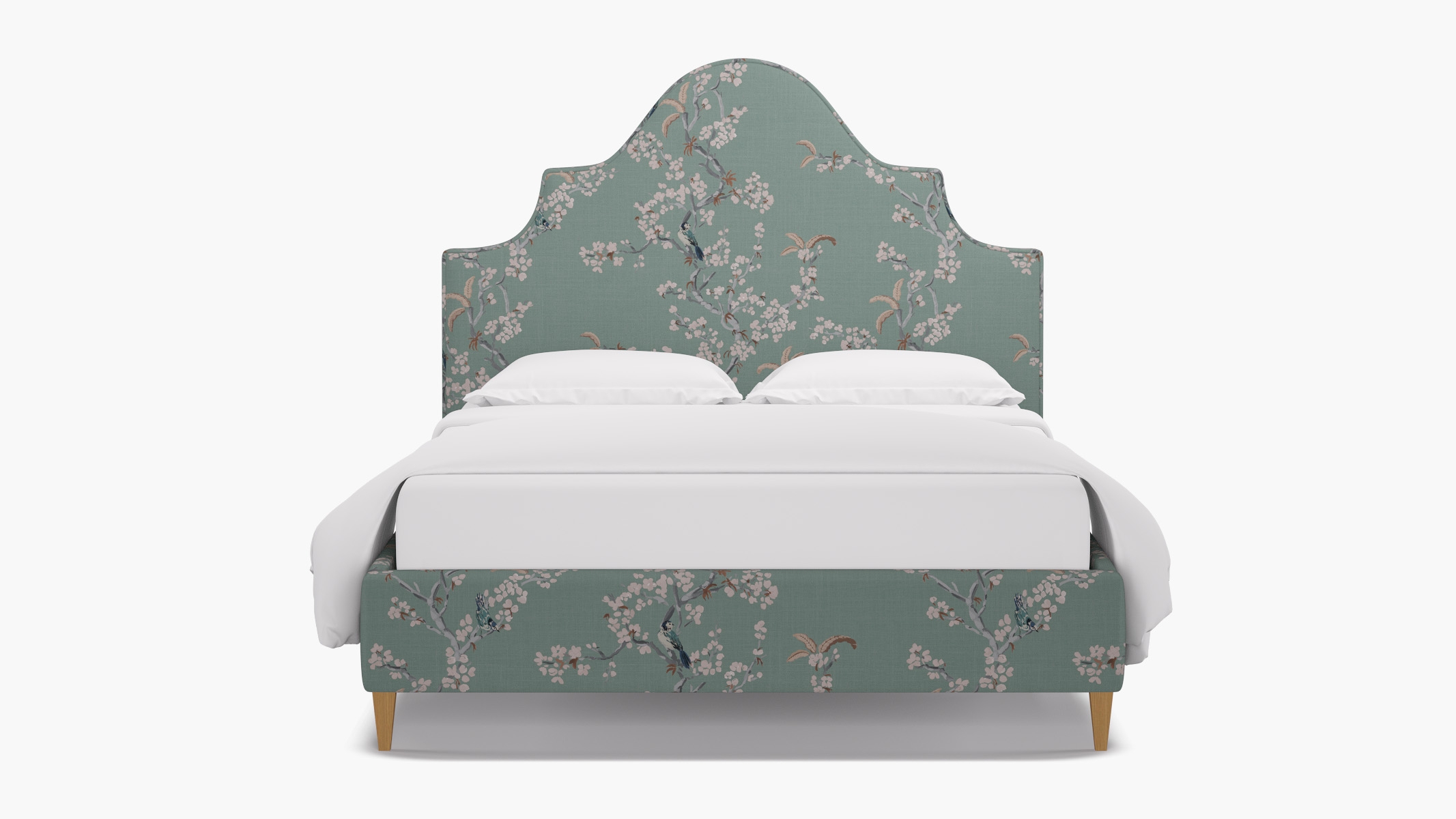Statement Bed, Mint Cherry Blossom, Natural Square Tapered Leg, Twin - Image 0