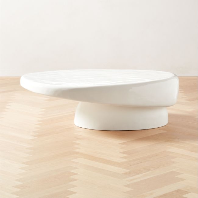 Alastor 56" Oval High-Gloss White Concrete Coffee Table - Image 0