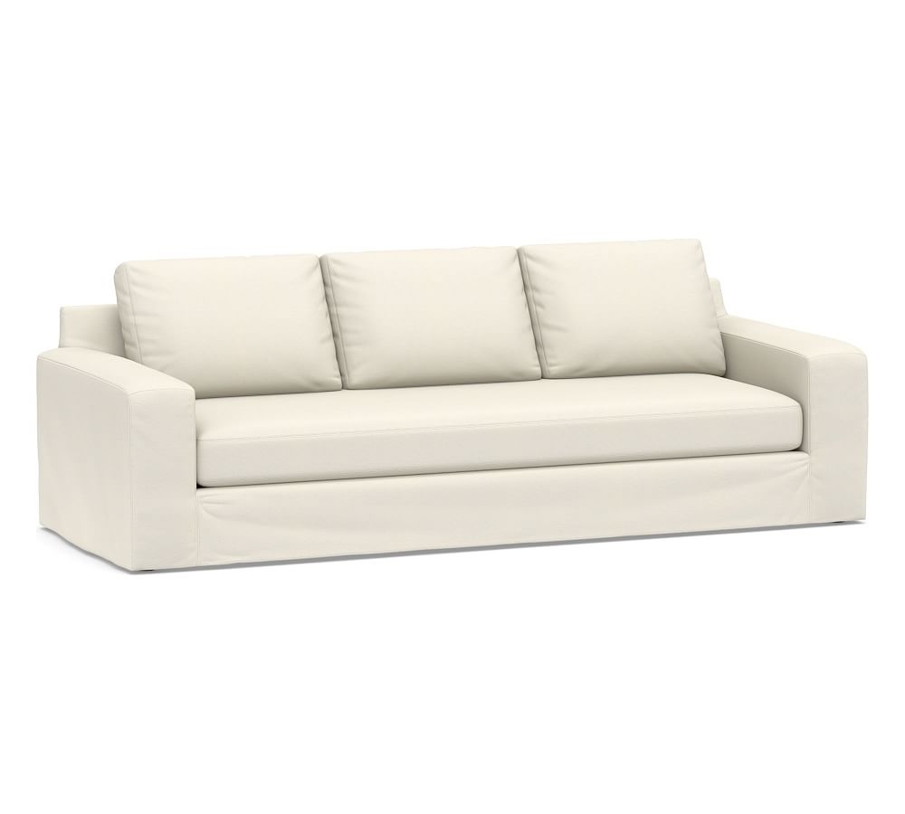 Big Sur Square Arm Slipcovered Grand Sofa with Bench Cushion, Down Blend Wrapped Cushions, Textured Twill Ivory - Image 0