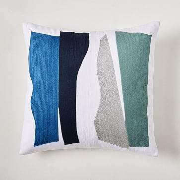 Crewel Wavy Cutouts Pillow Cover, Deep Sky Blue, 18"x18" - Image 0