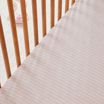 HTH Canyon Stripe Euro Linen Crib Fitted Sheet, Dusty Rose, Set of 2, WE Kids - Image 1
