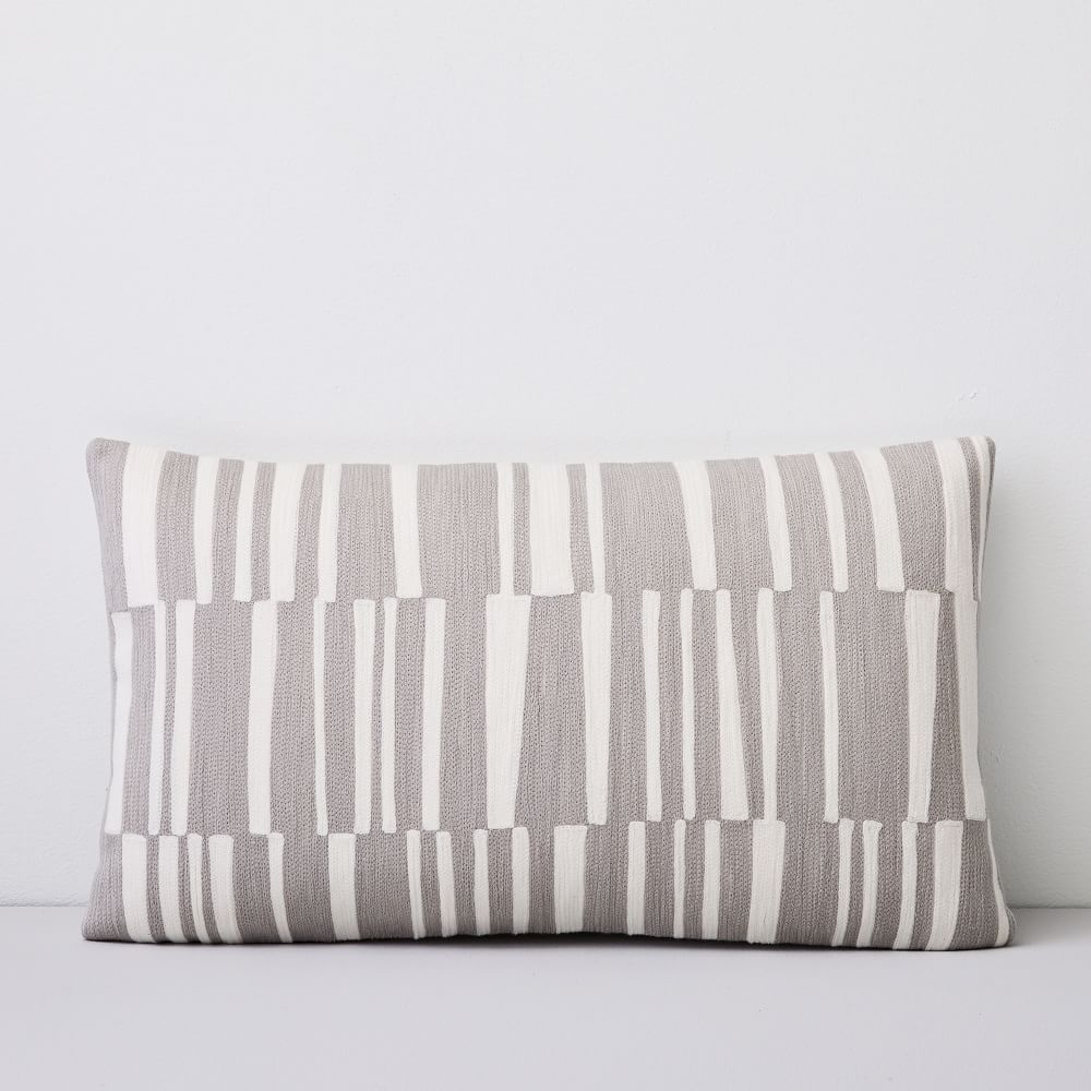 Crewel Linear Pillow Cover, Frost Gray, 12"x21" - Image 0