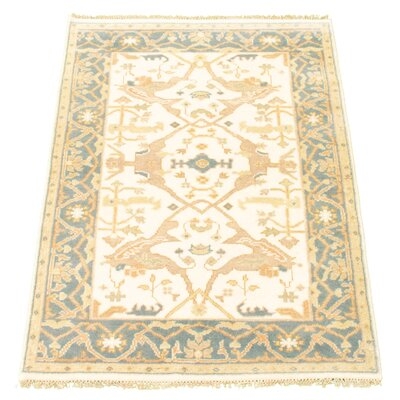 One-of-a-Kind Detria Hand-Knotted New Age 3'11" x 5'10" Wool Area Rug in Cream/Green - Image 0