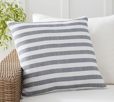 Leandra Striped Reversible Outdoor Pillow, 22", Ink - Image 0