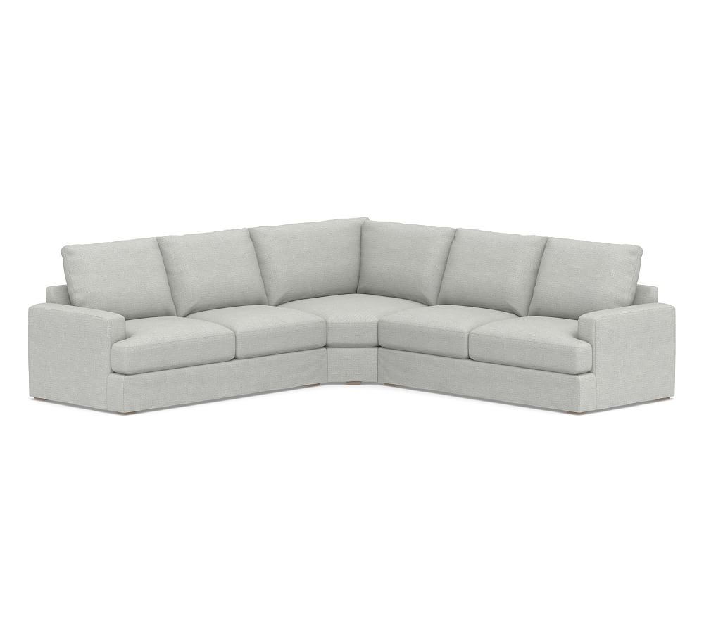 Canyon Square Arm Slipcovered 3-Piece L-Shaped Wedge Sectional, Down Blend Wrapped Cushions, Basketweave Slub Ash - Image 0