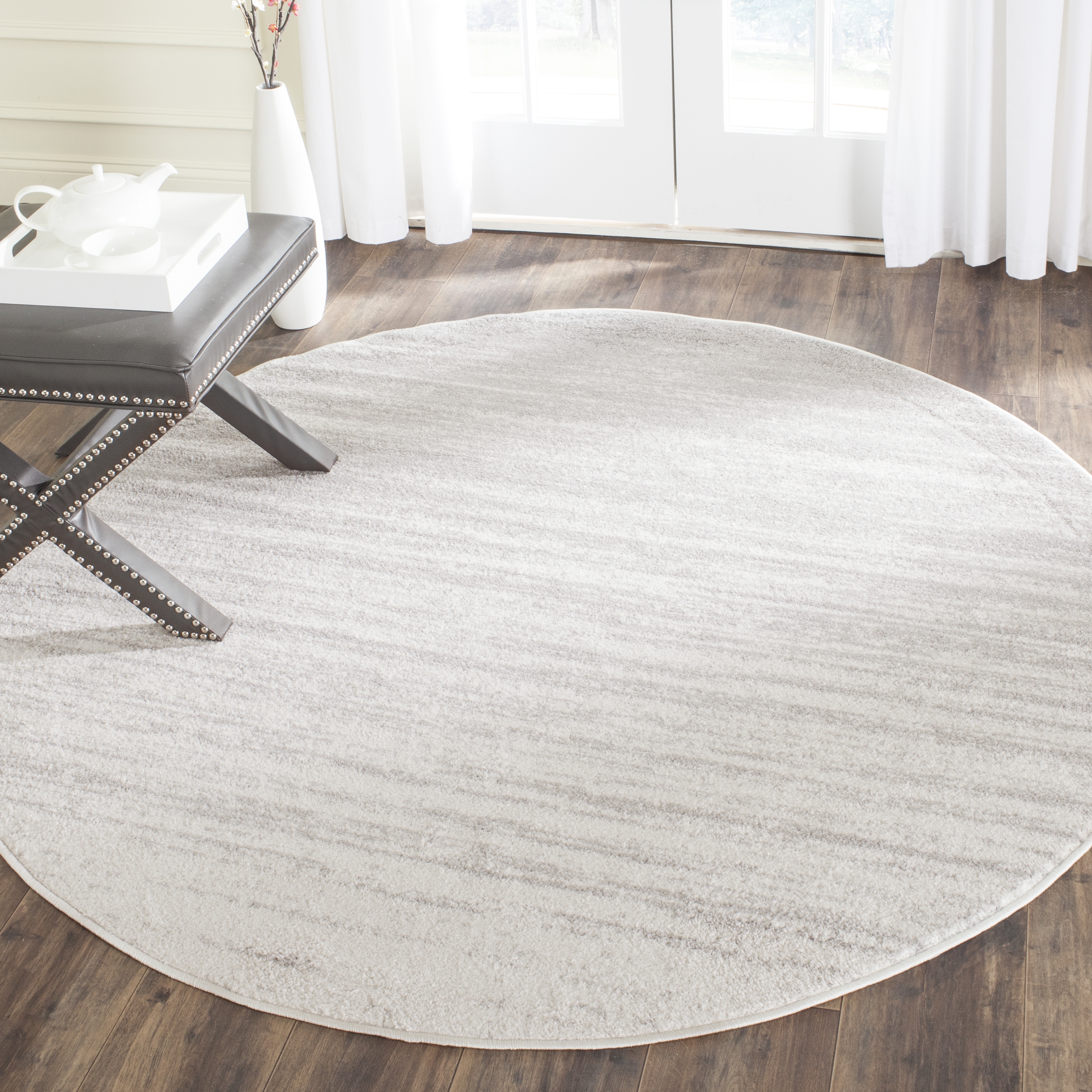 Arlo Home Woven Area Rug, ADR113B, Ivory/Silver,  5' X 5' Round - Image 1