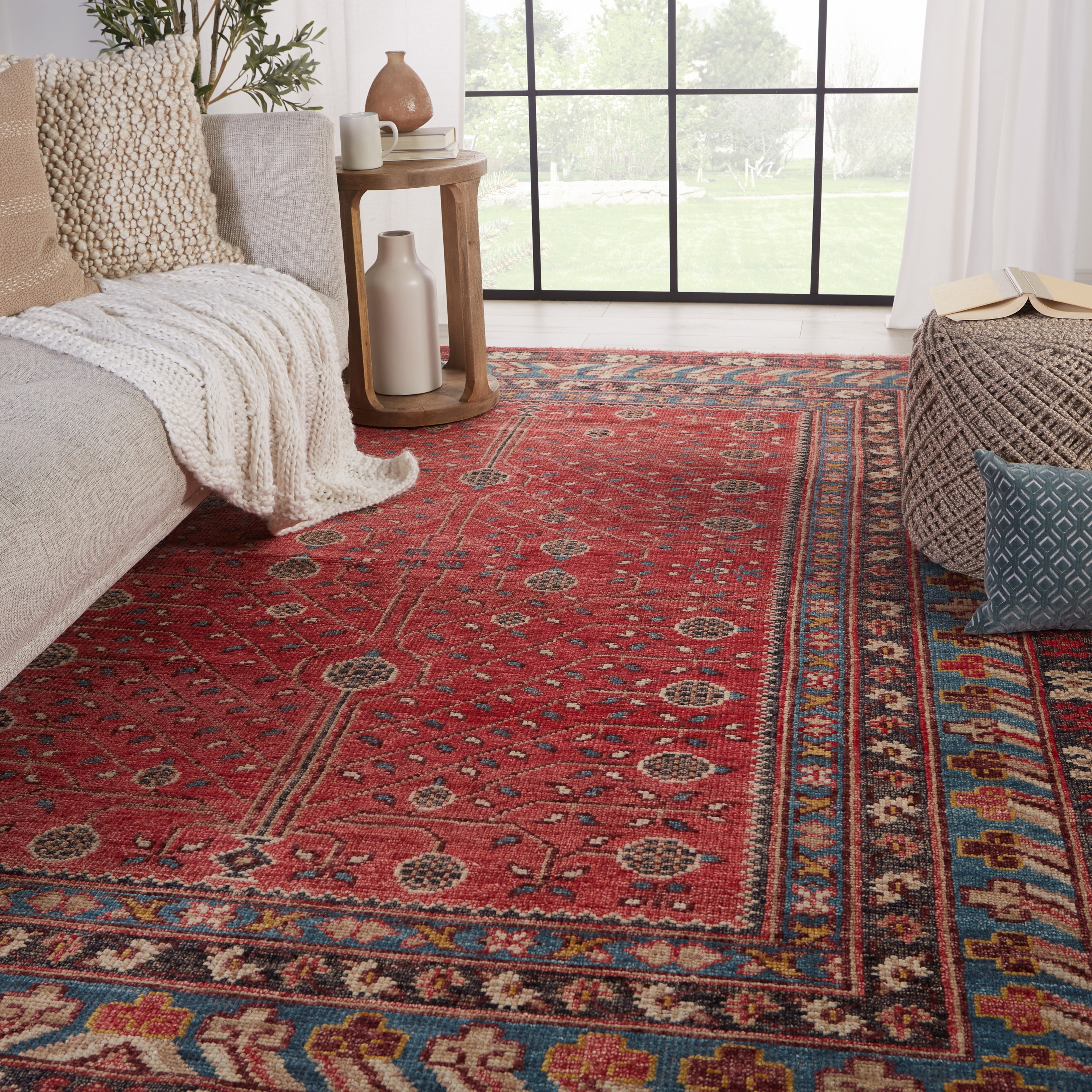 Donte Hand-Knotted Oriental Red/ Blue Area Rug (6'X9') - Image 4