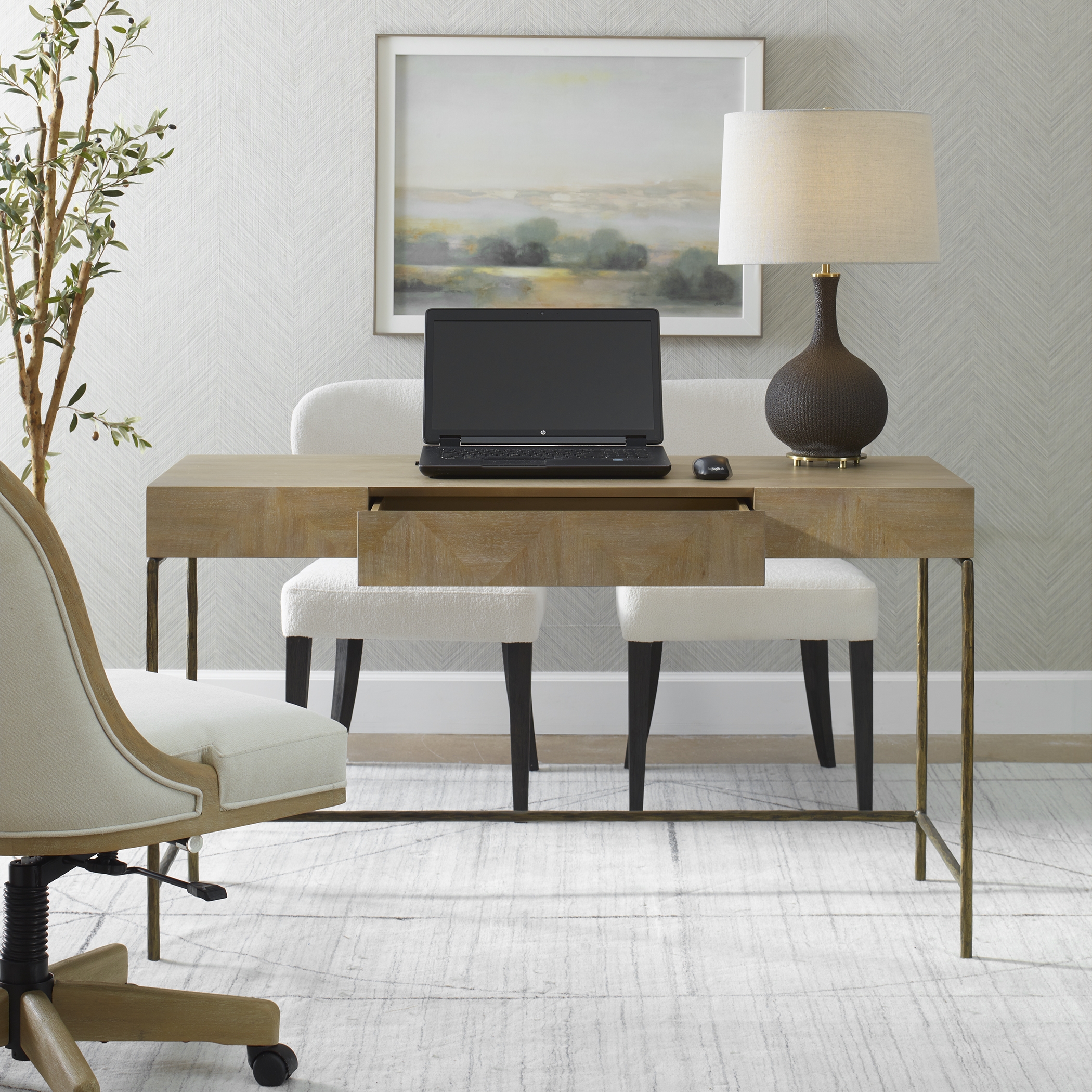 Aristotle Natuiral Wood Modern Desk - Image 3