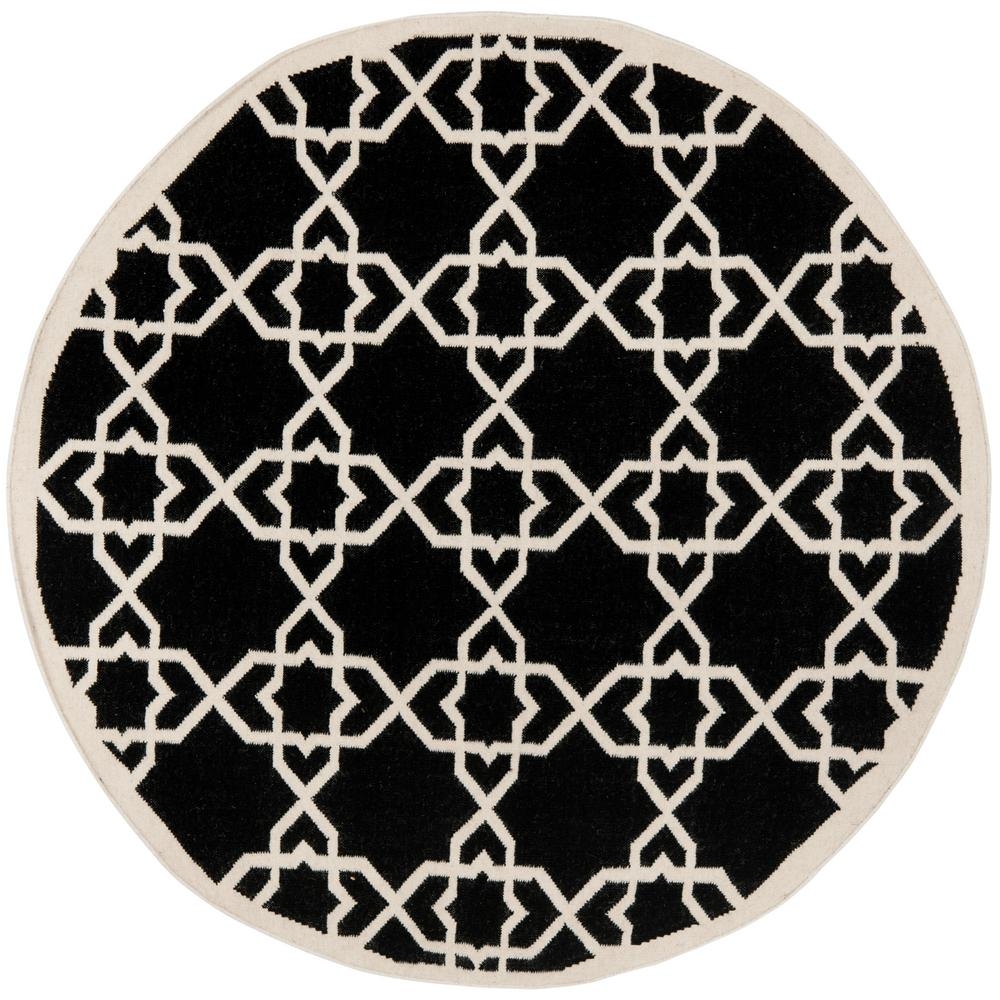 Safavieh Dhurries Black/Ivory 8 ft. x 8 ft. Round Area Rug Home Depot