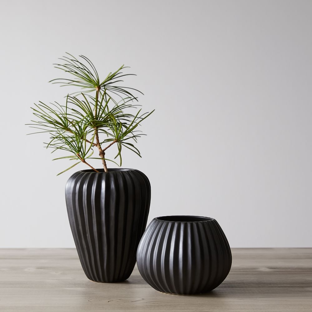 Sanibel Textured Black, Small and Wide Vase, Set of 2 - Image 0